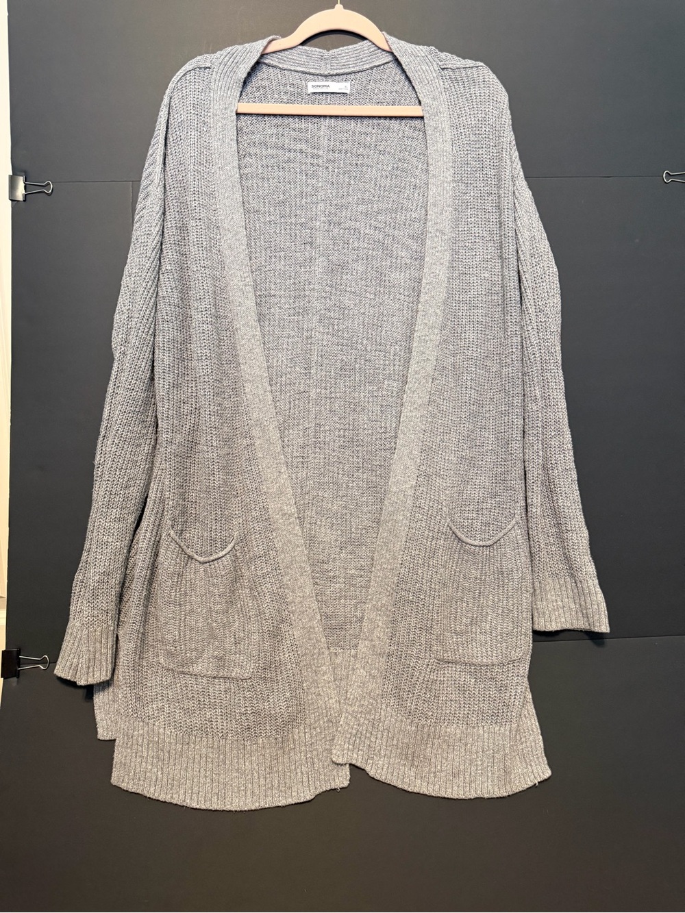 Sonoma Gray Open-Front Knit Cardigan with Pockets